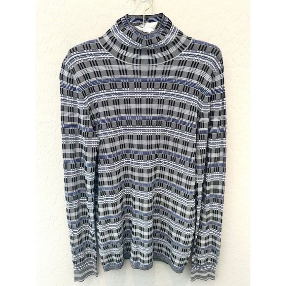 THEORY | Plaid Fitted Turtleneck Long Sleeve Sweater Top | Size Large - Picture 1 of 6